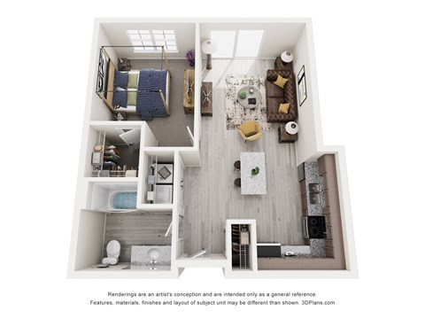 Floor plan for 1 bed, 1 bath, 717 sqft